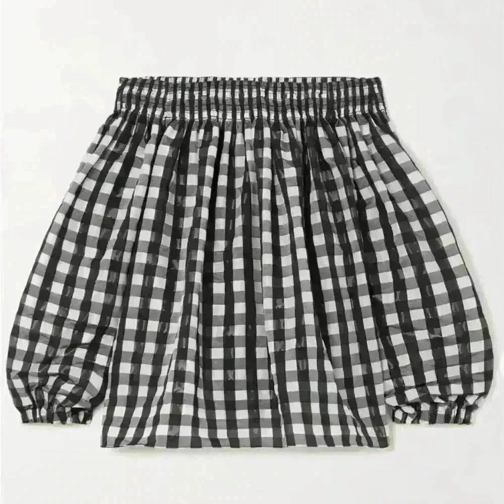 Vintage Alaïa Paris Gingham Peasant Blouse –  Smocked Checkered Top  NWT